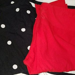 Solid red and black polka dot leggings